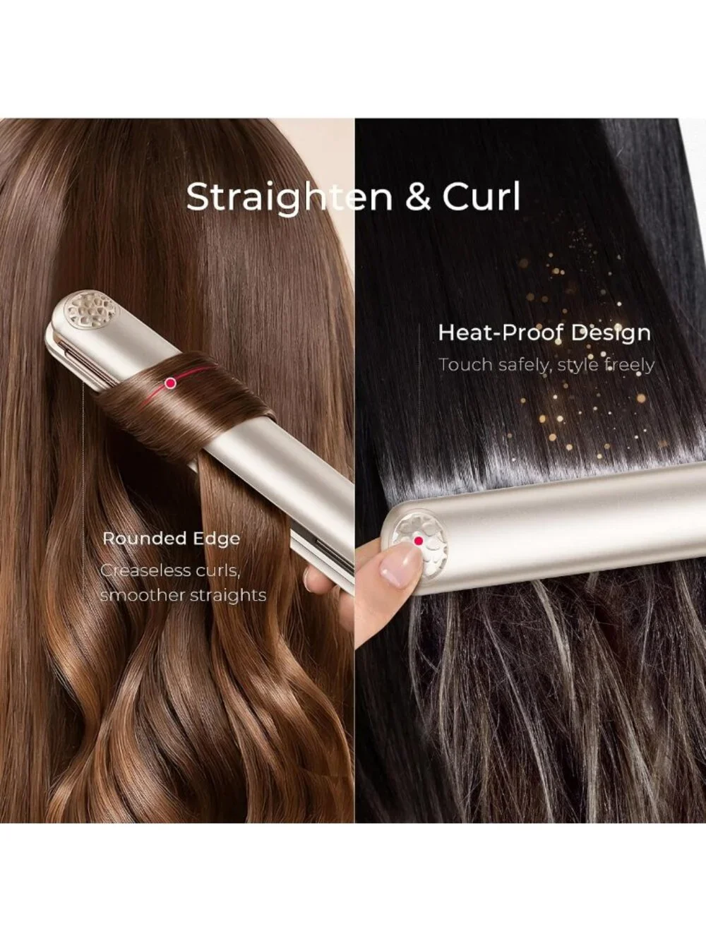 Portable 1-Inch Titanium Flat Iron & Curling Straightener - Fast Heat, Dual